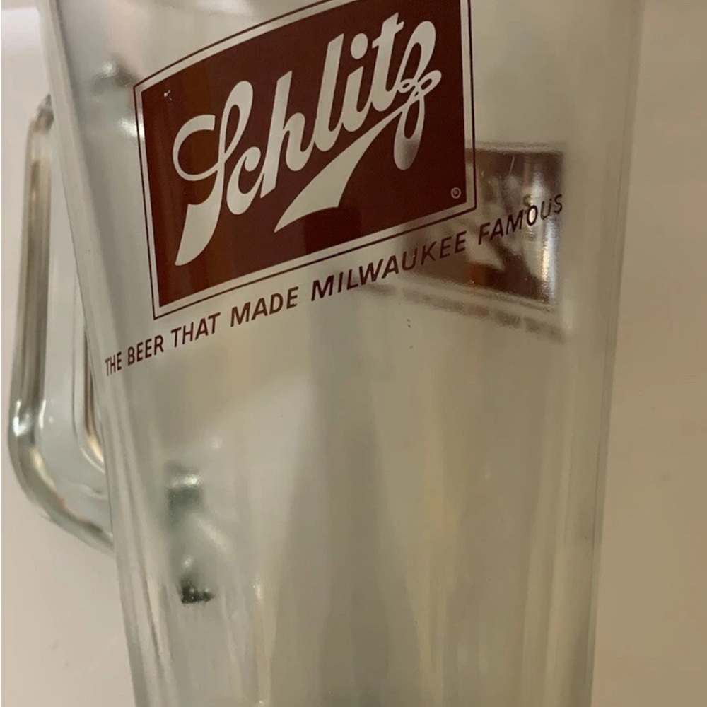 Vtg Schlitz Glass Beer Pitcher‎ - Clear the beer that made Milwaukee famous